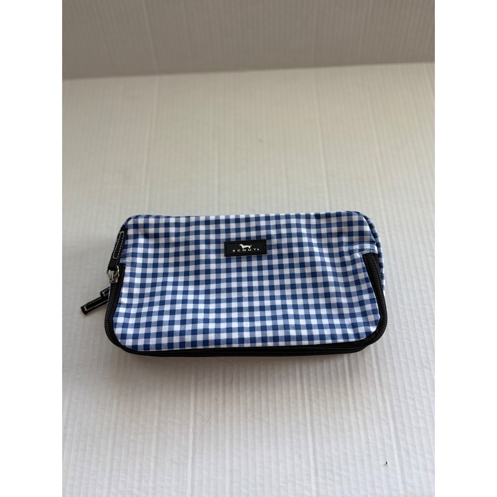 SCOUT 3-Way Toiletry Bag Blue White Gingham Travel Makeup Organizer Pouch